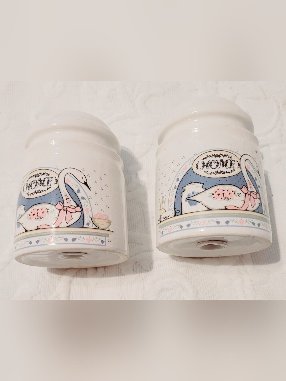 Vintage 1980s "Home" Swan Ceramic Salt & Pepper Shakers Set